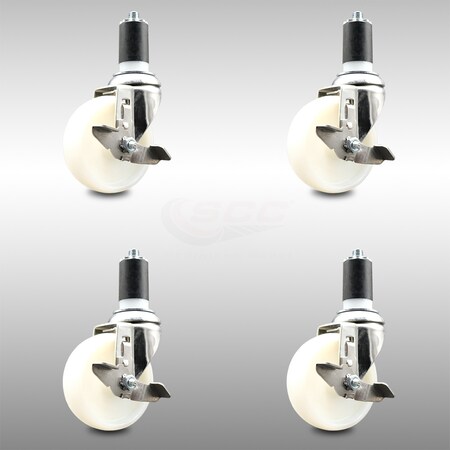 Service Caster 4 Inch 316SS Nylon Wheel Swivel 1-5/8 Inch Expanding Stem Caster Set Brake SCC SCC-SS316EX20S414-NYS-TLB-158-4